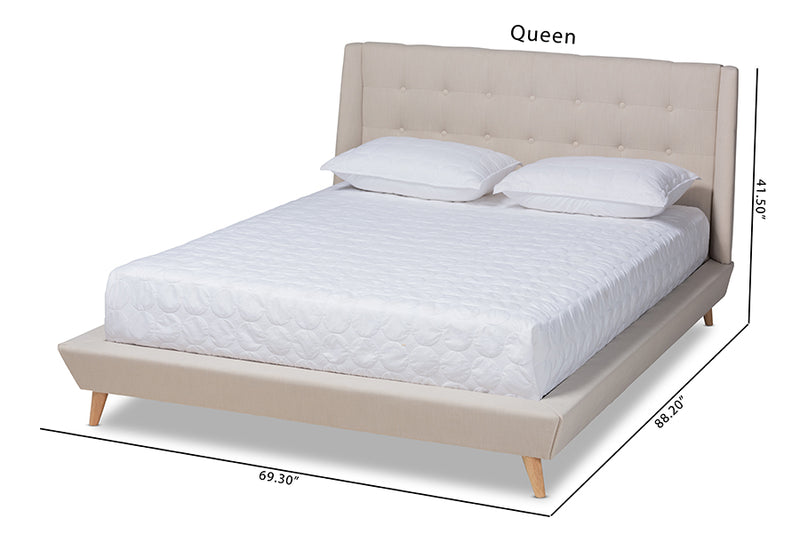 Valentina Beige Fabric Upholstered Wingback Platform Bed (Queen) iHome Studio