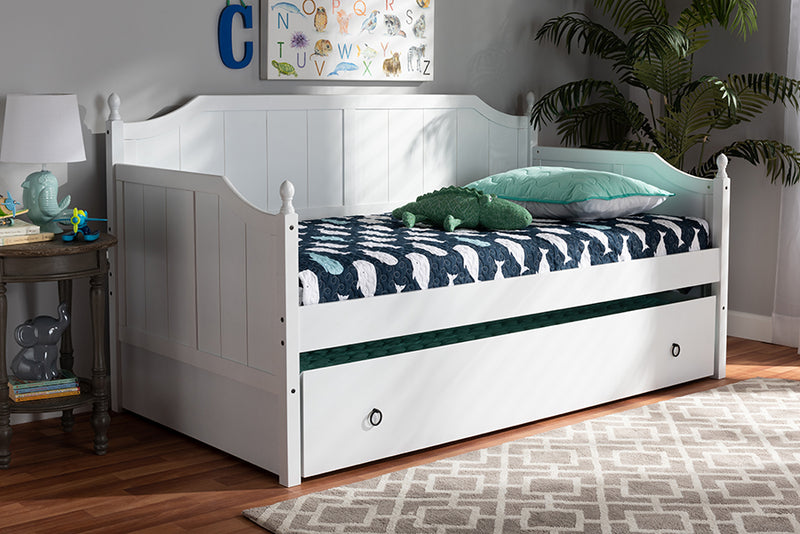 Holden Cottage Farmhouse White Finished Wood Twin Size Daybed w/Trundle iHome Studio