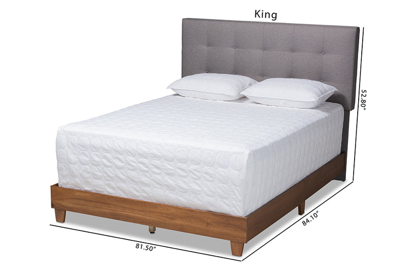 Raelynn Gray Fabric Upholstered Walnut Wood Bed (King) iHome Studio