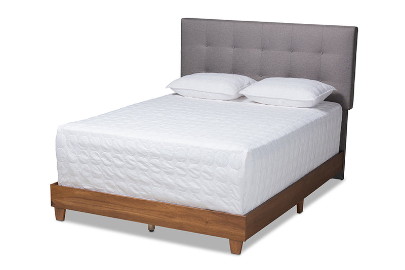 Raelynn Gray Fabric Upholstered Walnut Wood Bed (King) iHome Studio