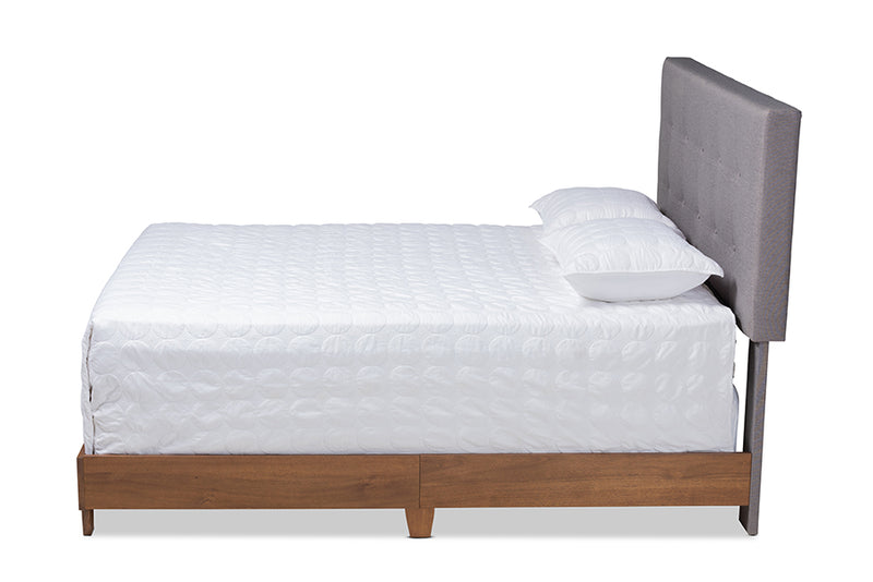 Raelynn Gray Fabric Upholstered Walnut Wood Bed (Queen) iHome Studio