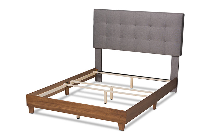 Raelynn Gray Fabric Upholstered Walnut Wood Bed (King) iHome Studio