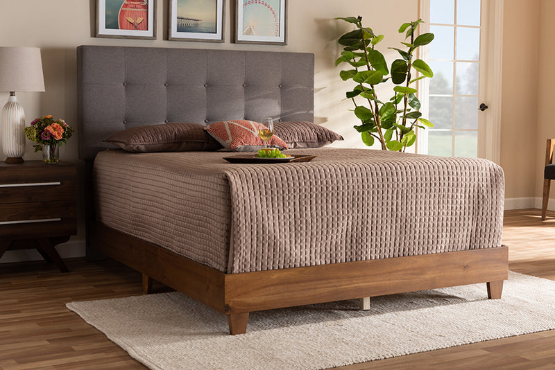 Raelynn Gray Fabric Upholstered Walnut Wood Bed (King) iHome Studio