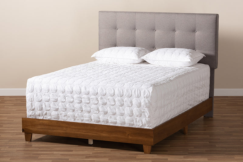 Raelynn Gray Fabric Upholstered Walnut Wood Bed (King) iHome Studio