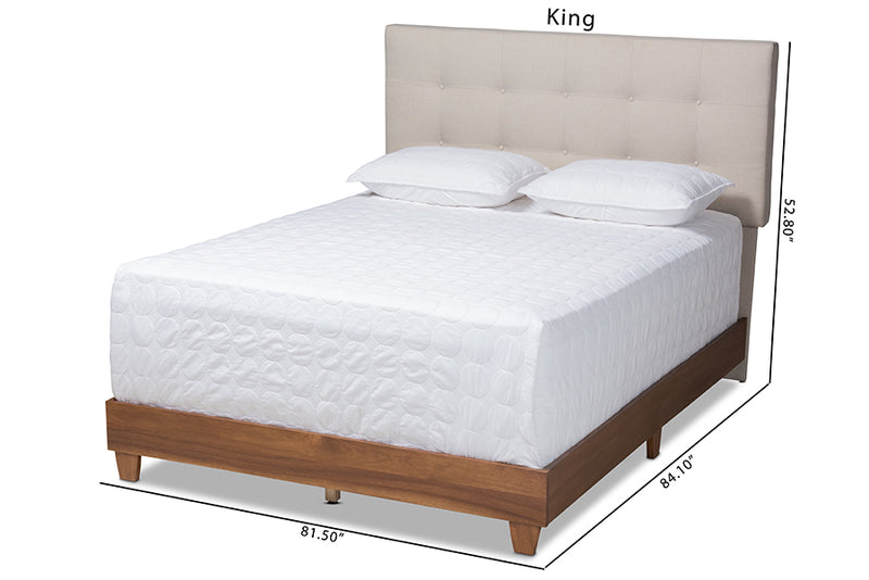 Raelynn Light Beige Fabric Upholstered Walnut Wood Bed (Queen) iHome Studio