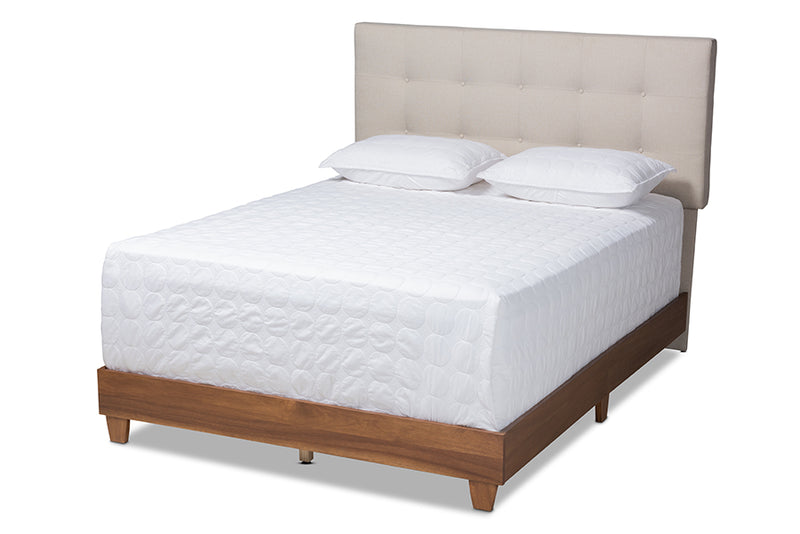 Raelynn Light Beige Fabric Upholstered Walnut Wood Bed (Queen) iHome Studio