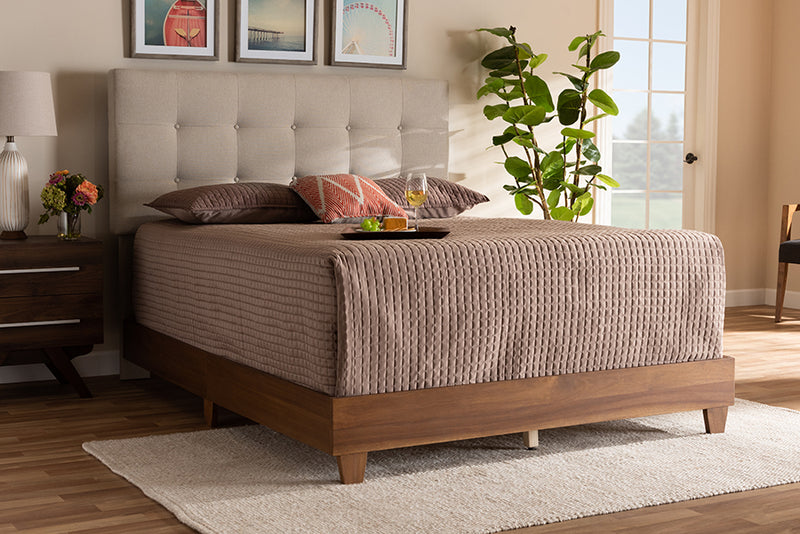 Raelynn Light Beige Fabric Upholstered Walnut Wood Bed (Queen) iHome Studio