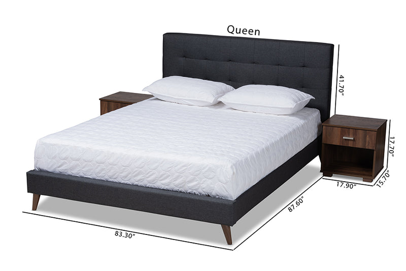 Melanie Dark Gray Fabric Platform Bed w/Two Nightstands (Full) iHome Studio