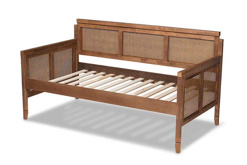 Peyton Vintage French Inspired Ash Wanut Finished Wood and Synthetic Rattan Daybed iHome Studio