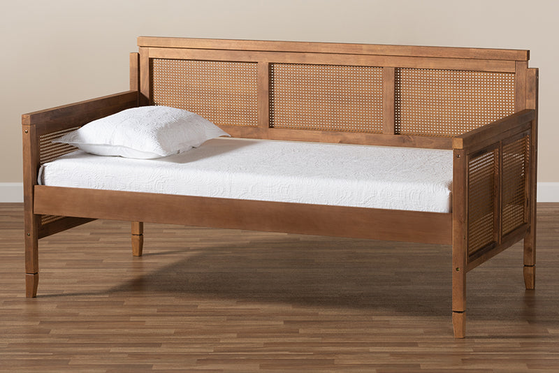 Peyton Vintage French Inspired Ash Wanut Finished Wood and Synthetic Rattan Daybed iHome Studio