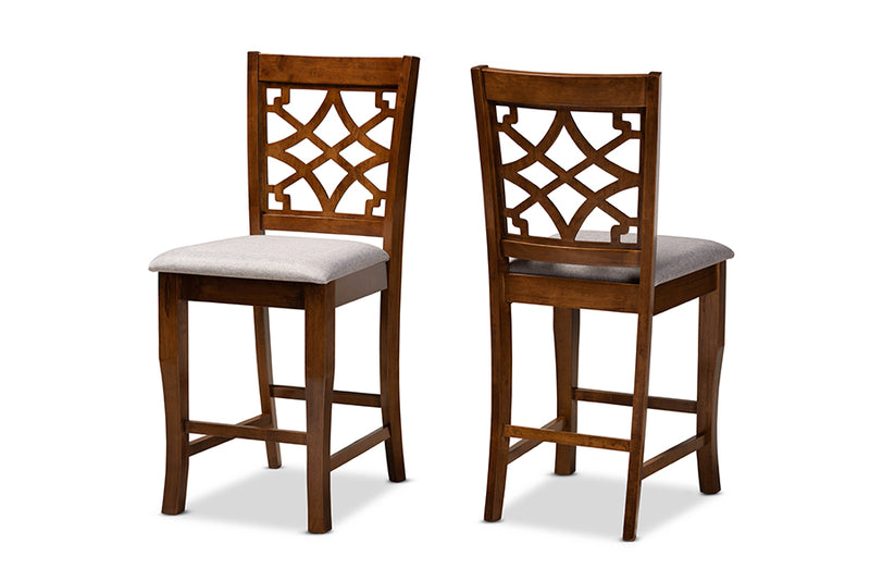 Charlotte 2pcs Gray Fabric Upholstered Walnut Brown Finished Wood Counter Stool iHome Studio