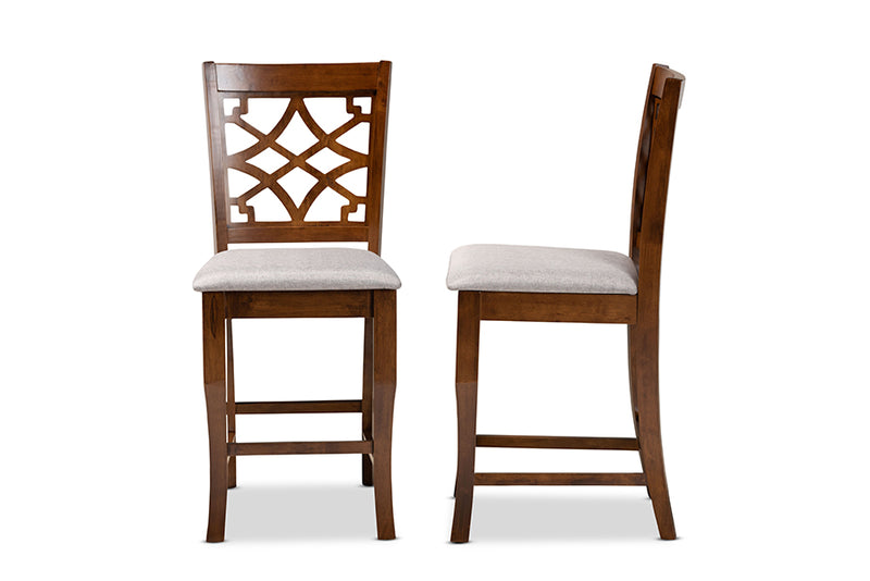 Charlotte 2pcs Gray Fabric Upholstered Walnut Brown Finished Wood Counter Stool iHome Studio