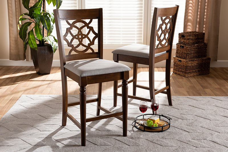 Amelia 2pcs Gray Fabric Upholstered Walnut Brown Finished Wood Counter Height Pub Chair iHome Studio