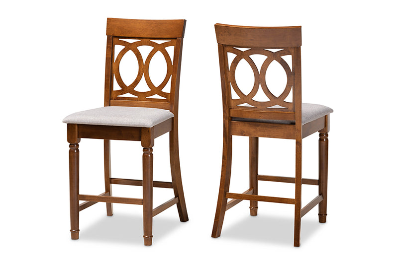 Evelyn 2pcs Gray Fabric Upholstered Walnut Brown Finished Wood Counter Height Pub Chair iHome Studio