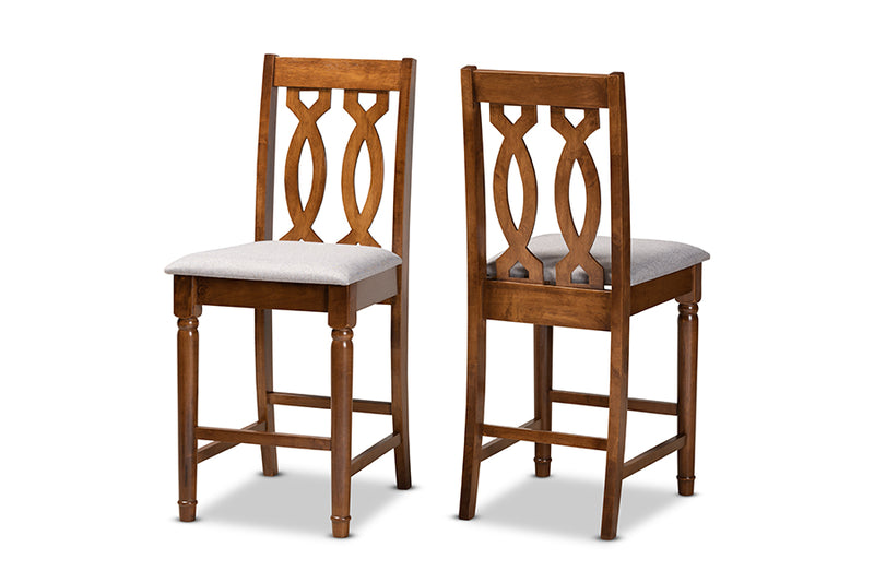 Abigail 2pcs Gray Fabric Upholstered Walnut Brown Finished Wood Counter Stool iHome Studio