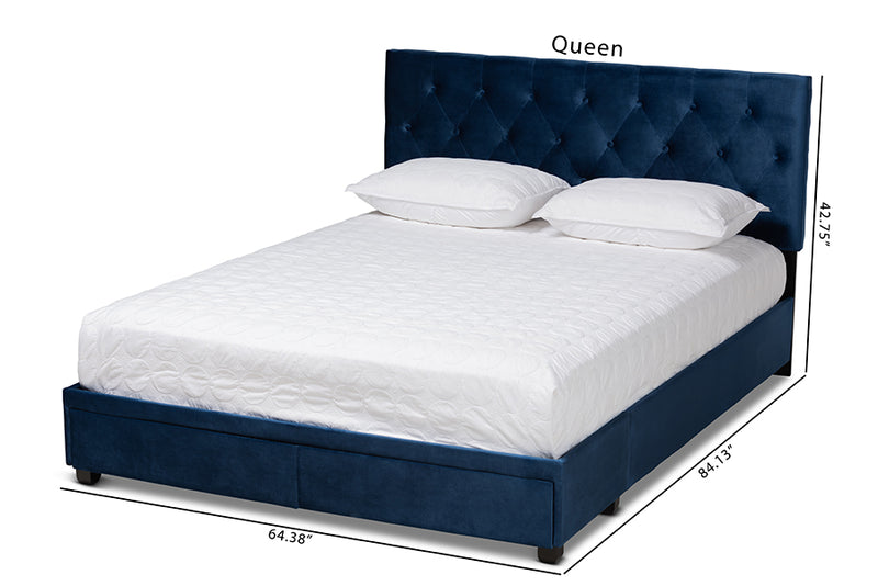 Zoey Navy Blue Velvet Fabric 2-Drawer Platform Storage Bed (Queen) iHome Studio