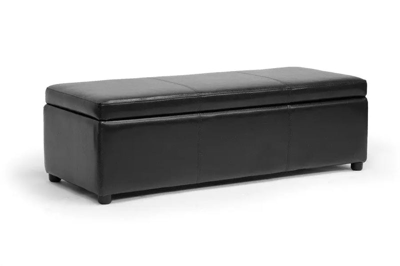 Aaron Black Modern Storage Ottoman w/Polyurethane-Coat Leather Upholstery iHome Studio