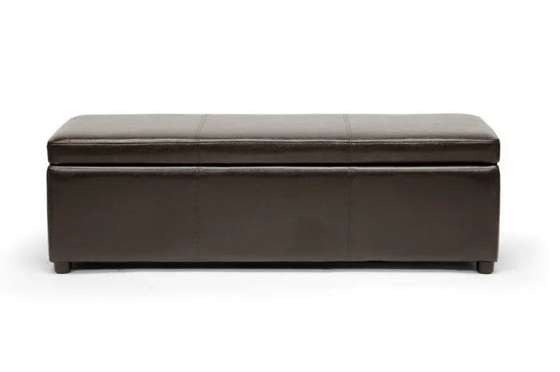 Aaron Dark Brown Modern Storage Ottoman w/Polyurethane-Coat Leather Upholstery iHome Studio