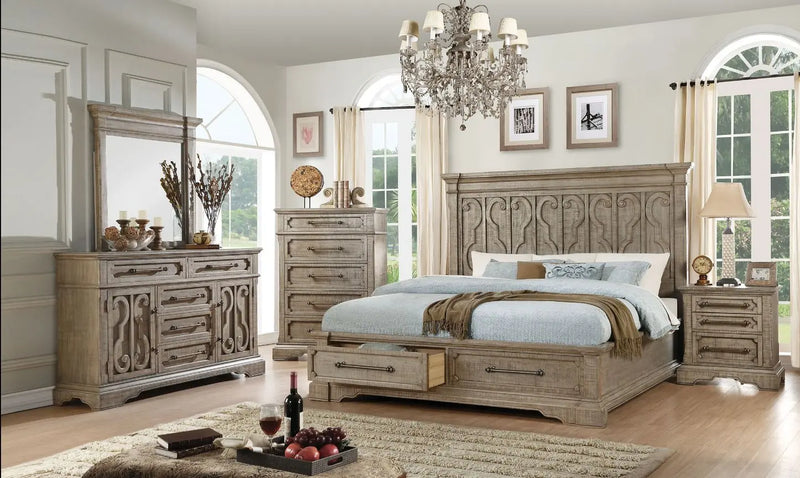 Abbot Queen Bed w/2-Front Drawer, Tan iHome Studio