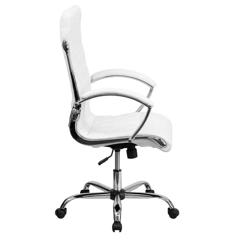 Aberdeen High-Back White Leather Executive Swivel Chair w/Padded Arms iHome Studio