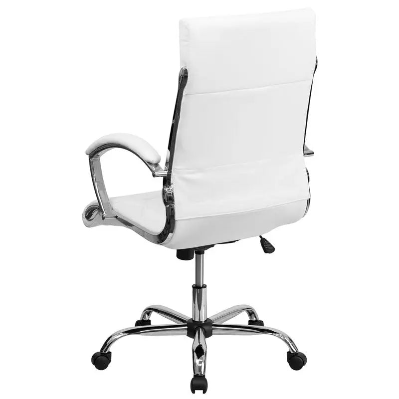 Aberdeen High-Back White Leather Executive Swivel Chair w/Padded Arms iHome Studio