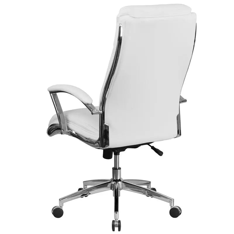 Aberdeen High-Back White Leather Executive Swivel Chair w/Padded Arms, Tilt iHome Studio