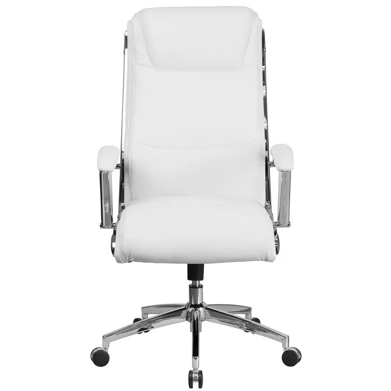 Aberdeen High-Back White Leather Executive Swivel Chair w/Padded Arms, Tilt iHome Studio