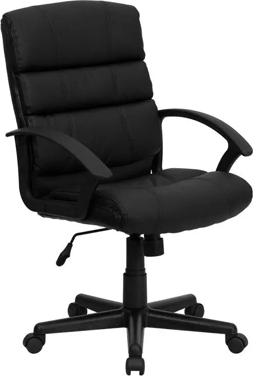 Aberdeen Mid-Back Black Leather Contoured Swivel Home/Office Task Chair w/Arms iHome Studio