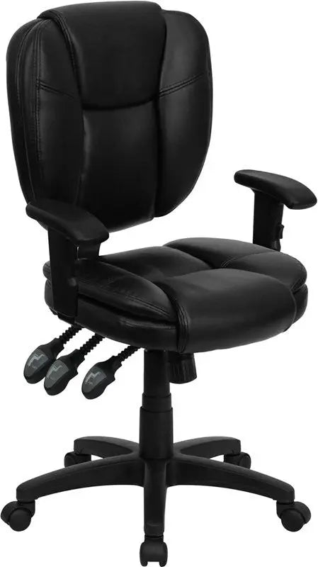 Aberdeen Mid-Back Black Leather Ergonomic Swivel Home/Office Task Chair w/Arms iHome Studio