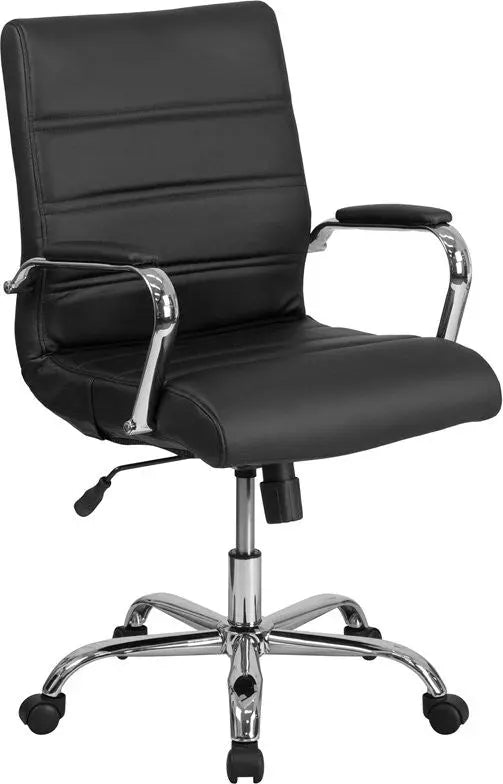 Aberdeen Mid-Back Black Leather Executive Swivel Chair w/Chrome Base & Arms iHome Studio