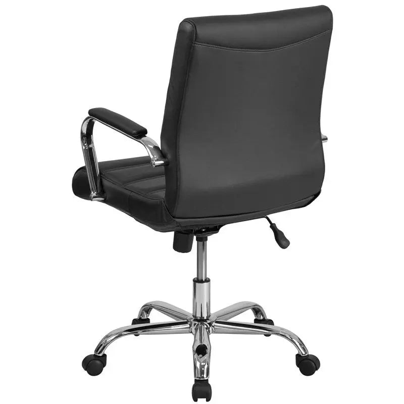 Aberdeen Mid-Back Black Leather Executive Swivel Chair w/Chrome Base & Arms iHome Studio