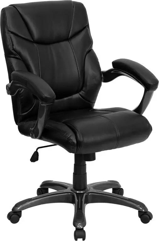 Aberdeen Mid-Back Black Leather Overstuffed Swivel Home/Office Task Chair w/Arms iHome Studio