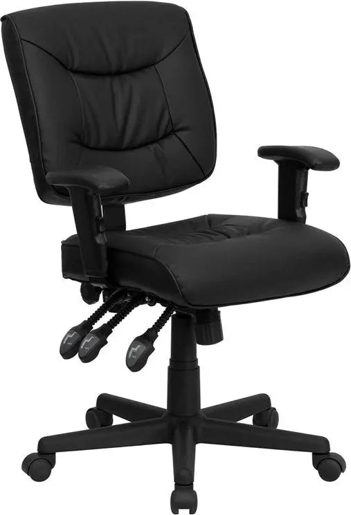 Aberdeen Mid-Back Black Leather Swivel Home/Office Task Chair w/Adj Arms iHome Studio