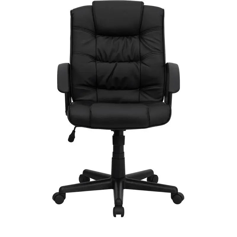 Aberdeen Mid-Back Black Leather Swivel Home/Office Task Chair w/Arms iHome Studio