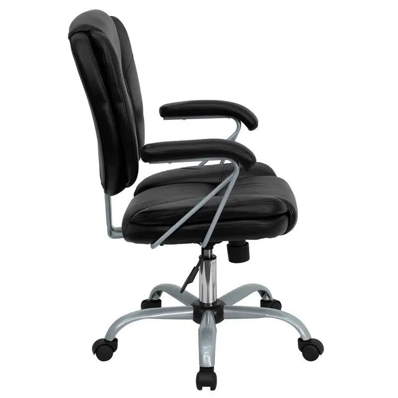 Aberdeen Mid-Back Black Leather Swivel Home/Office Task Chair w/Arms, Pillow Top iHome Studio