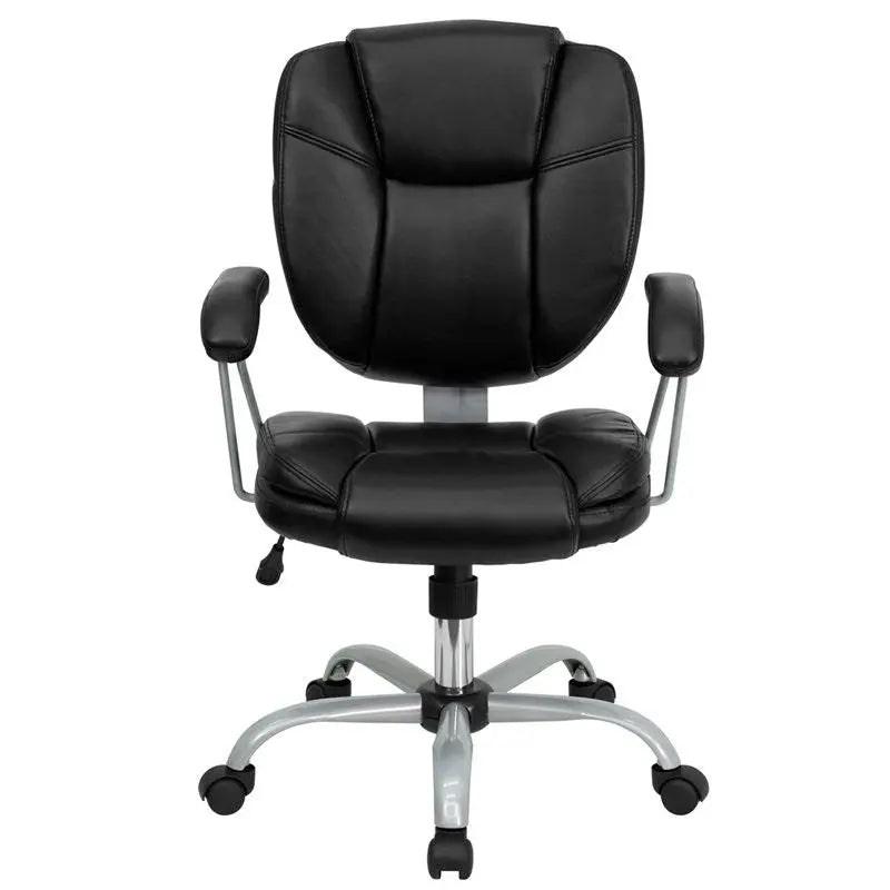 Aberdeen Mid-Back Black Leather Swivel Home/Office Task Chair w/Arms, Pillow Top iHome Studio