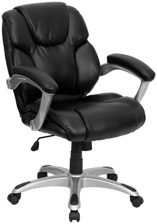 Aberdeen Mid-Back Black Leather Swivel Home/Office Task Chair w/Padded Arms iHome Studio