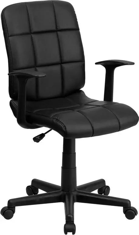 Aberdeen Mid-Back Black Quilted Vinyl Swivel Home/Office Task Chair w/Arms iHome Studio