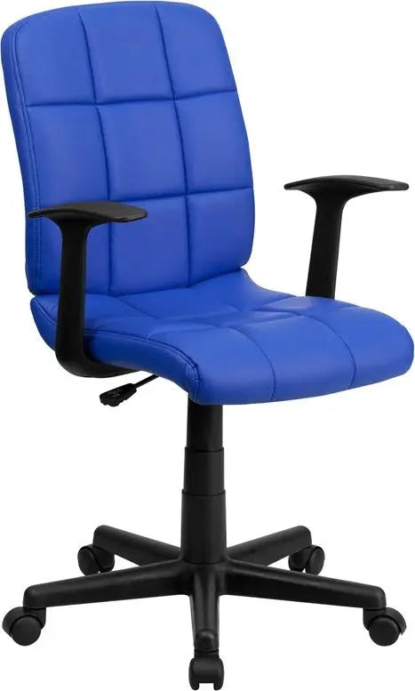 Aberdeen Mid-Back Blue Quilted Vinyl Swivel Home/Office Task Chair w/Arms iHome Studio