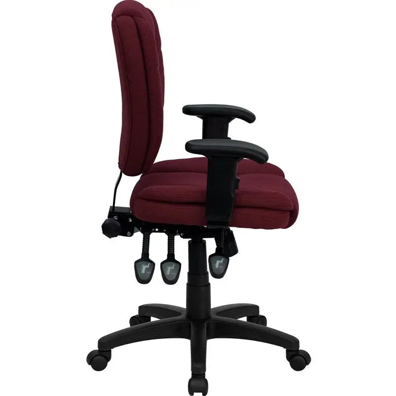 Aberdeen Mid-Back Burgundy Fabric Ergonomic Swivel Home/Office Task Chair w/Arms iHome Studio