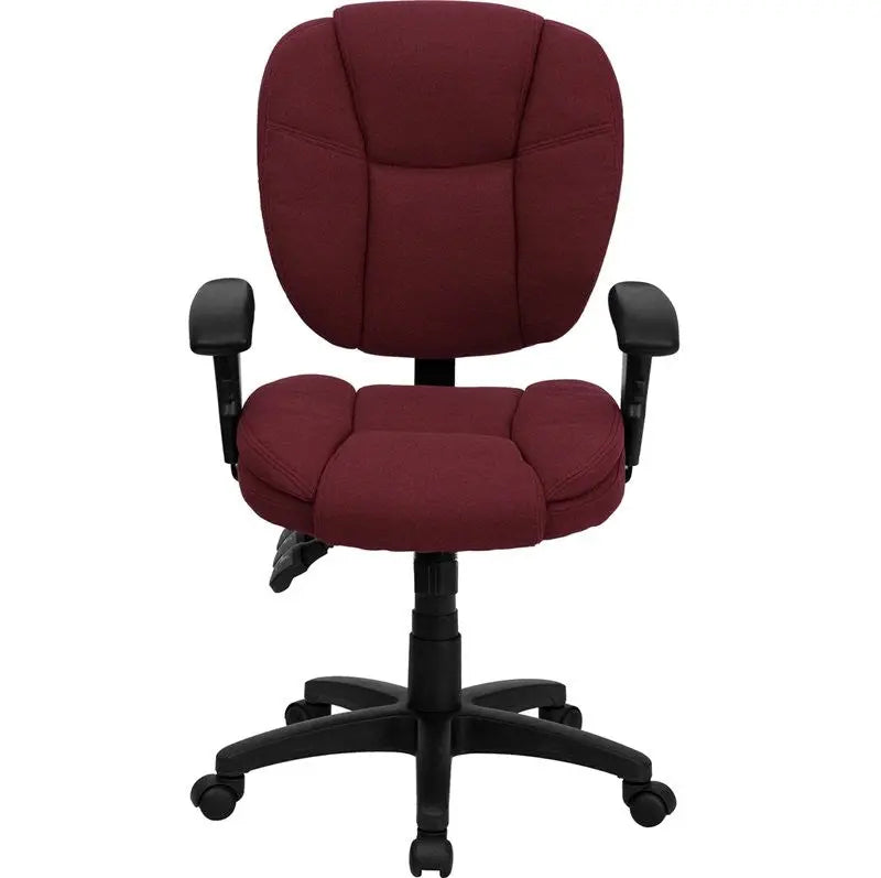 Aberdeen Mid-Back Burgundy Fabric Ergonomic Swivel Home/Office Task Chair w/Arms iHome Studio