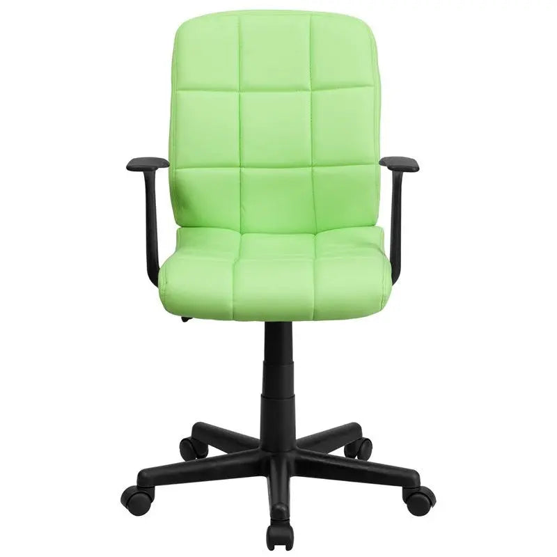 Aberdeen Mid-Back Green Quilted Vinyl Swivel Home/Office Task Chair w/Arms iHome Studio
