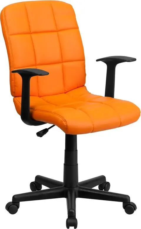 Aberdeen Mid-Back Orange Quilted Vinyl Swivel Home/Office Task Chair w/Arms iHome Studio