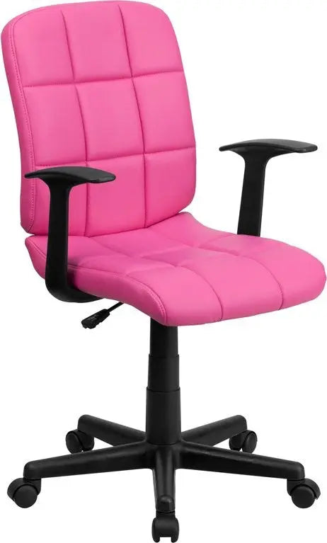 Aberdeen Mid-Back Pink Quilted Vinyl Swivel Home/Office Task Chair w/Arms iHome Studio