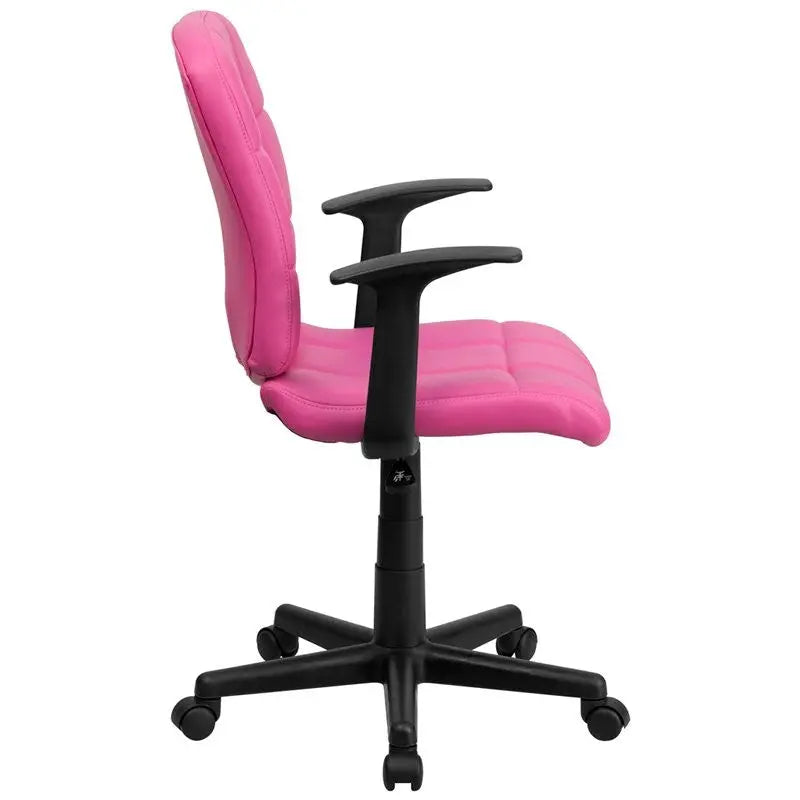 Aberdeen Mid-Back Pink Quilted Vinyl Swivel Home/Office Task Chair w/Arms iHome Studio