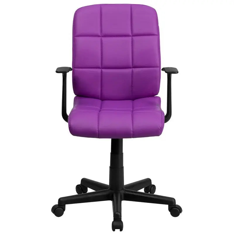 Aberdeen Mid-Back Purple Quilted Vinyl Swivel Home/Office Task Chair w/Arms iHome Studio
