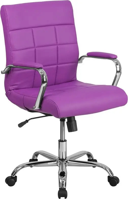 Aberdeen Mid-Back Purple Vinyl Executive Swivel Chair w/Chrome Base & Arms iHome Studio