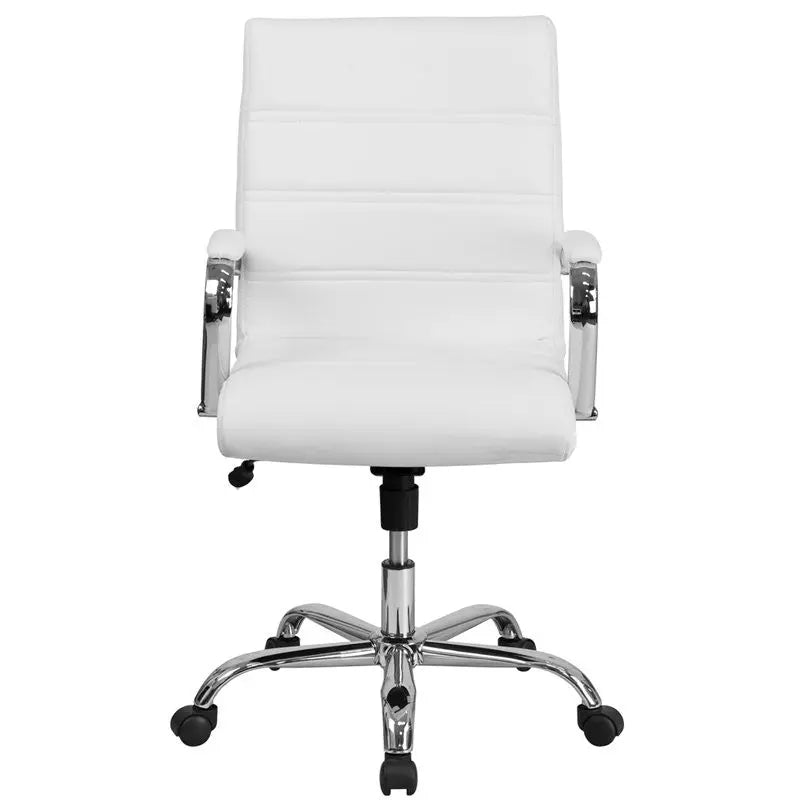 Aberdeen Mid-Back White Leather Executive Swivel Chair w/Chrome Base & Arms iHome Studio