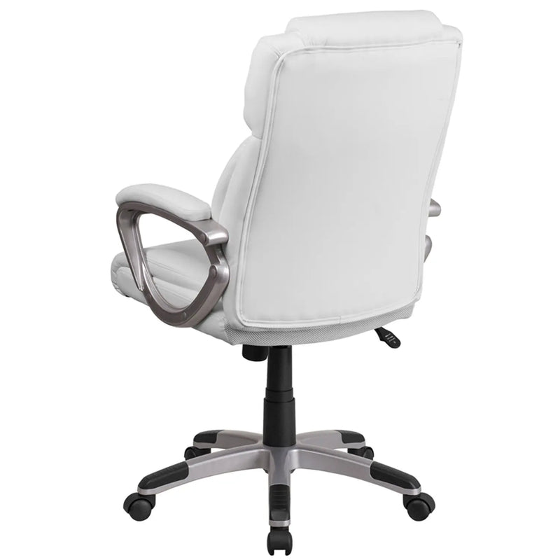 Aberdeen Mid-Back White Leather Executive Swivel Chair w/Padded Arms iHome Studio