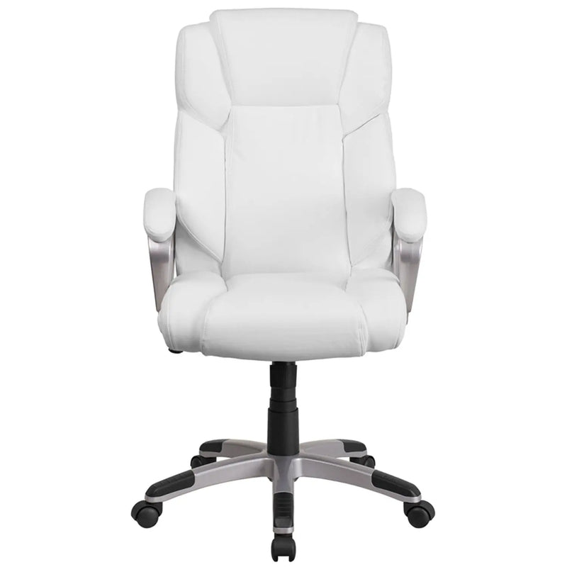 Aberdeen Mid-Back White Leather Executive Swivel Chair w/Padded Arms iHome Studio